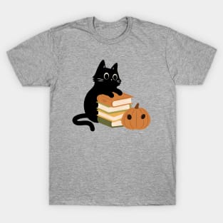 cat on pile of books T-Shirt